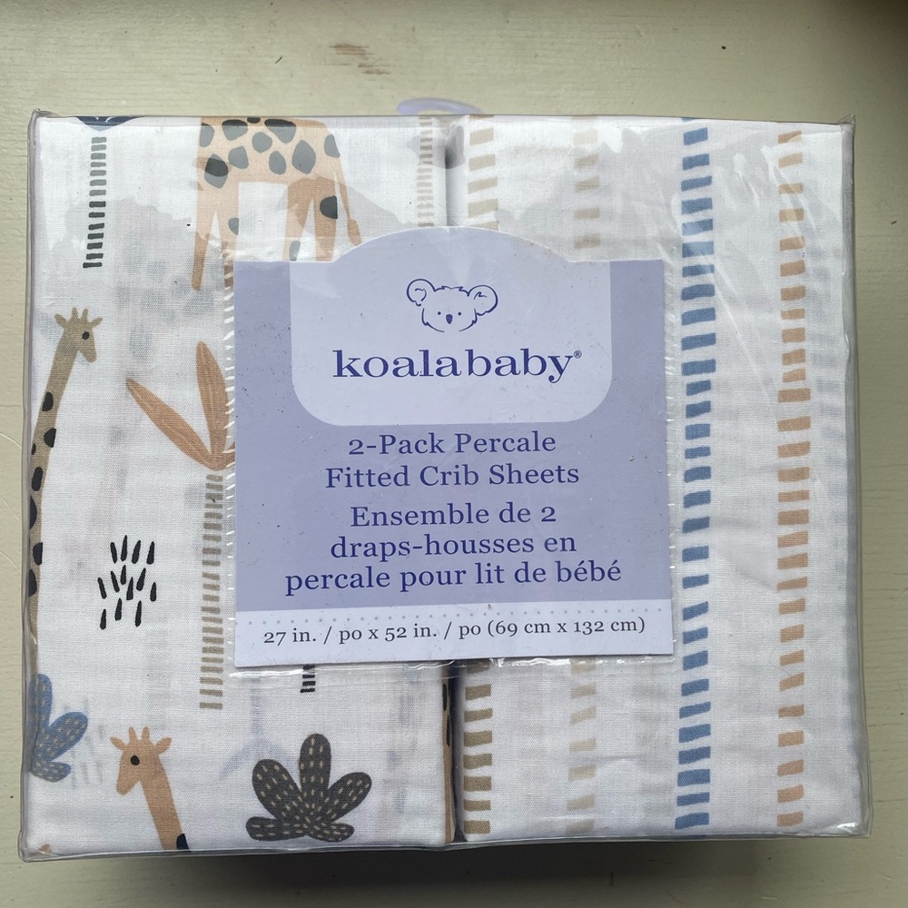 Koala Kids Percale Crib Sheets - White, Blue, and Brown